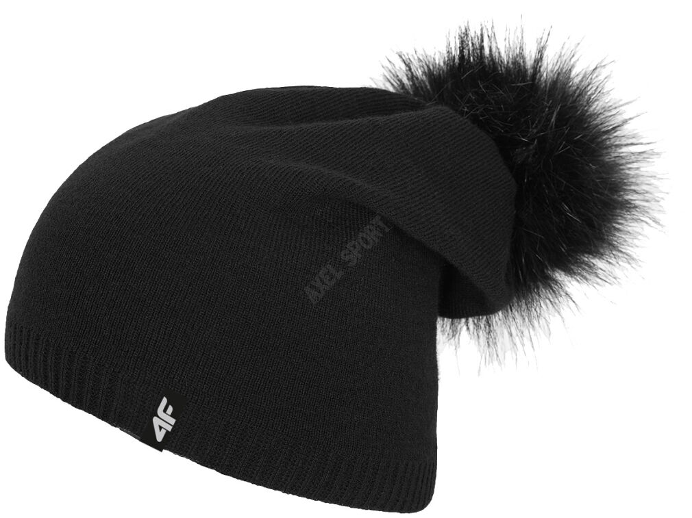 Czapka Zimowa Damska 4F z pomponem H4Z18 CAD008 - ONE SIZE  - czarna - 2018/2019