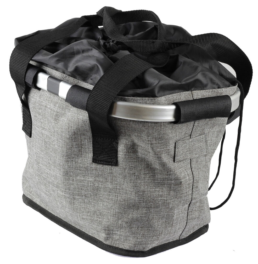 Przedni Kosz na zakupy rowerowy aluminiowo-materiałow 2K SHOPPER HT-416 - szaro czarny