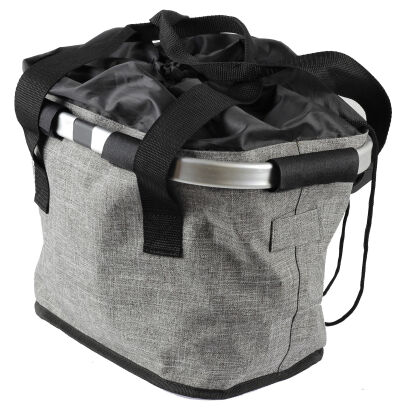 Przedni Kosz na zakupy rowerowy aluminiowo-materiałow 2K SHOPPER HT-416 - szaro czarny