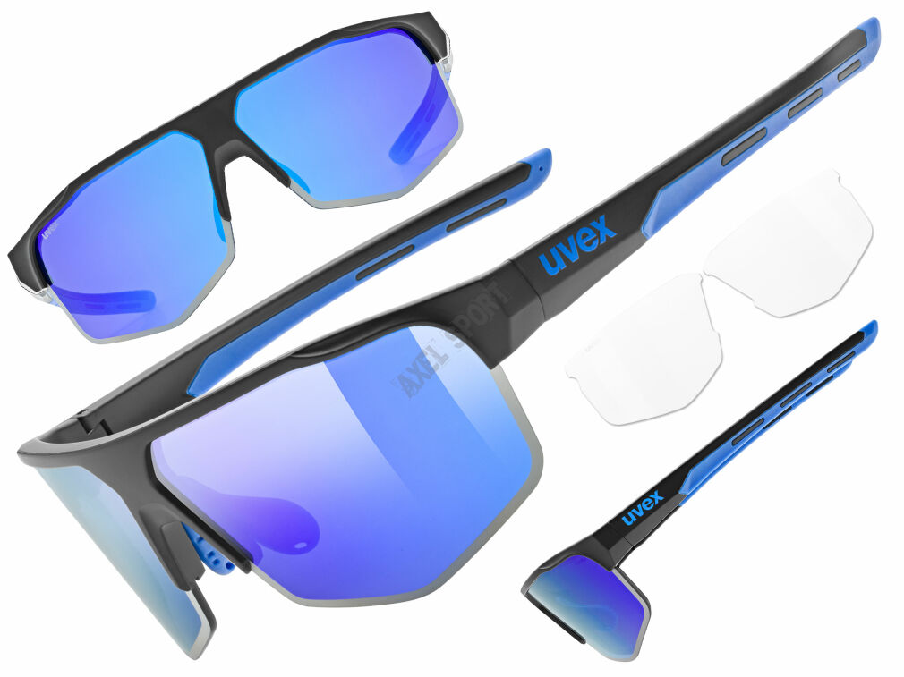 Okulary rowerowe UVEX Axos set black/blue matt (mirror blue) S3/S0