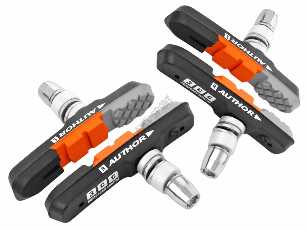Klocki hamulcowe V-brake AUTHOR ABS-3CC - 2 pary - czarno pomarańczowe