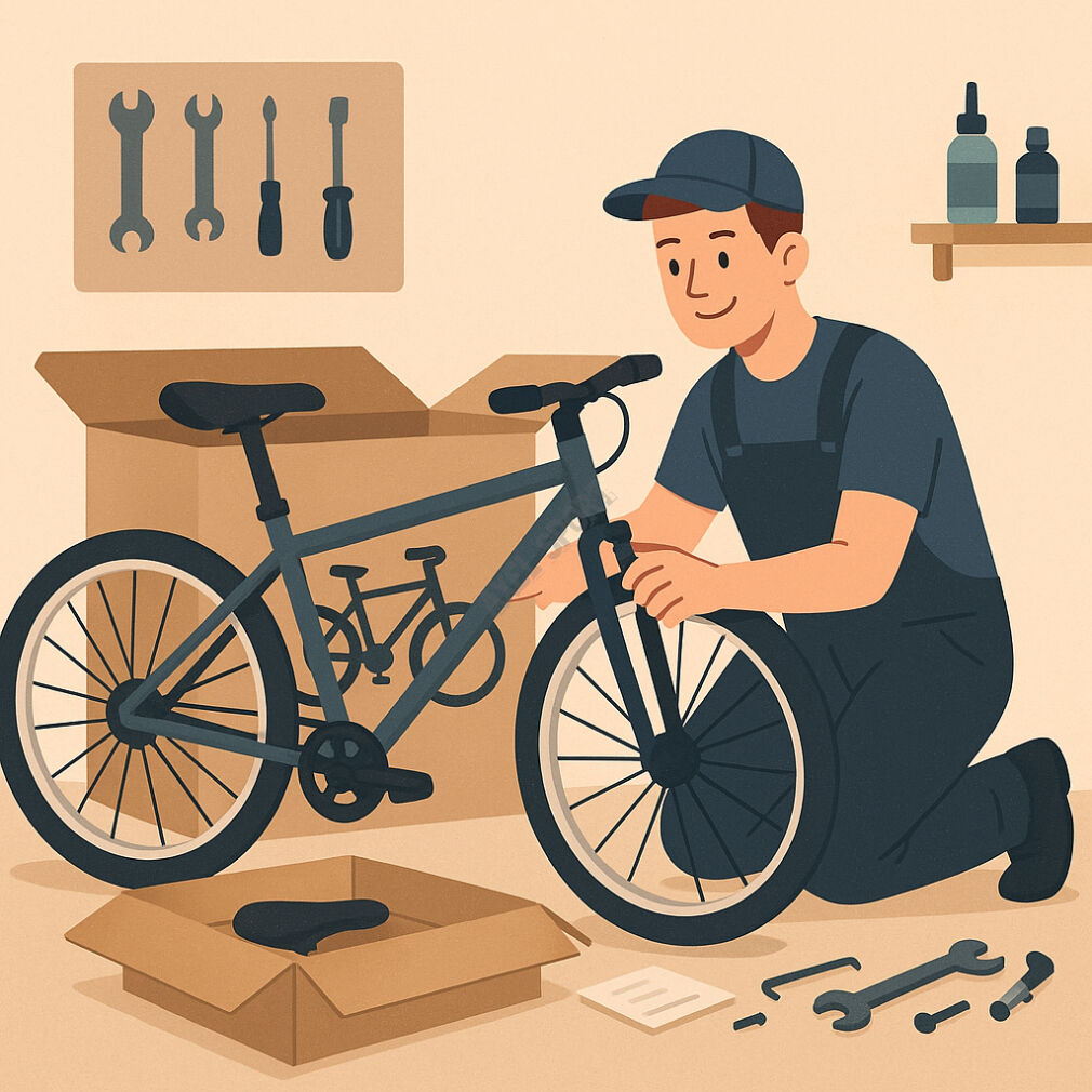 Złożenie i wyregulowanie nowego roweru z kartonu