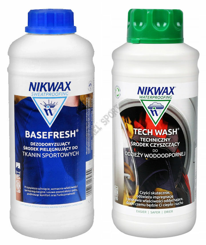 Środek do tkanin sportowych Nikwax Base Wash 1L + środek  do odzieży technicznej Tech Wash 1L