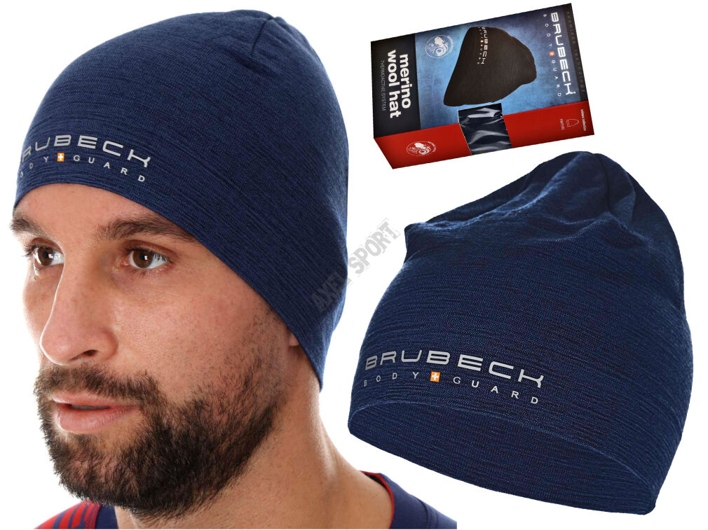 Czapka wełniana Merino BRUBECK HM1018 granat L/XL