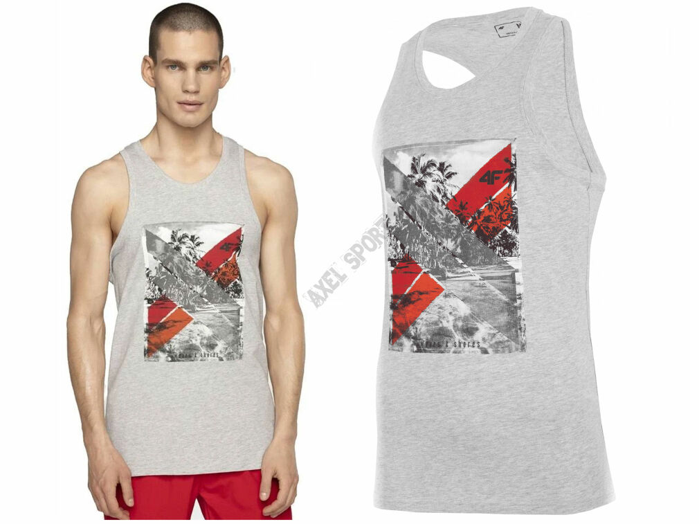 Koszulka męska T-shirt bez rękawów 4F TSMF025 - chłodny jasny szary
